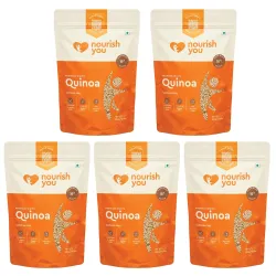 Nourish You Premium White Quinoa 2.5 Kg Saponin Free High Protein Breakfast Cereals - Quinoa Salads, Chilla,Khichdi, Bowls - Diet Food for Weight management - Pack of 5 - Combo