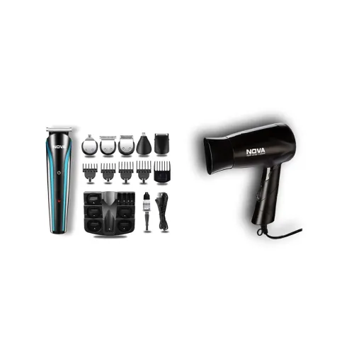 Image of NOVA NG 1152 Trimmer & NHP 8100 Hair Dryer Combo | Black