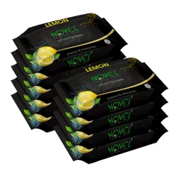 NOVEL Alcoholic Free and Aqua Glycerine (Lemon Fragnance) Wet Tissue (Pack of 9/125 Tissues)
