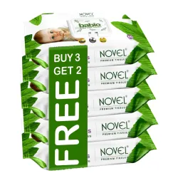 Novel Baby Wet Wipes 80 Wipes x Pack of 5 (400 Wipes) | Aloe Vera, Chamomile, Vitamin E Enriched | pH Balanced, Alcohol, Hypoallergenic & Paraben-Free | Soft Gentle Baby Wipes with Lid