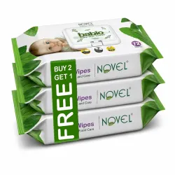 Novel Baby Wet Wipes 72 Wipes x Pack of 3 (216 Wipes) | Aloe Vera, Chamomile