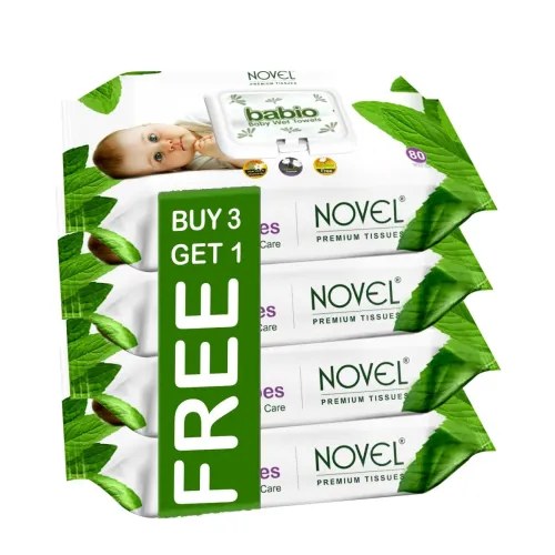 Image of Novel Baby Wet Wipes 80 Wipes x Pack of 4 (320 Wipes) | Aloe Vera, Chamomile