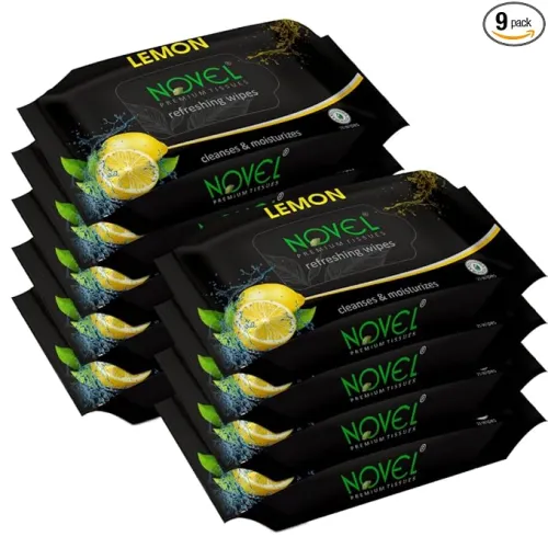 Image of NOVEL Lemon Refreshing Wet Tissues - Alcohol-Free (Pack of 9)