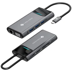 NOVOO 9in1 ProUSB C Multiport 4K HDMI VGA Ethernet 1000Mbps, 100W PD Charging, 3 USB3.0, SD/TF Slots, Thunderbolt 3 Laptop Dock for MacBook, Windows Laptops, Dark Grey, (NVHUBSN09PLX)