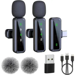 NOVUSOL USB C Lavalier Microphone Wireless Mini Mic For Type-C Android Phone/Tablet/PC Video Recording Clip-On Mics With