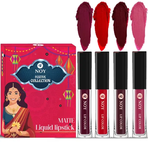 Image of Noy Festival Collection Liquid Matte Lipstick Pack 4 Wine, Red, Coffee Wine, Pruple Shades