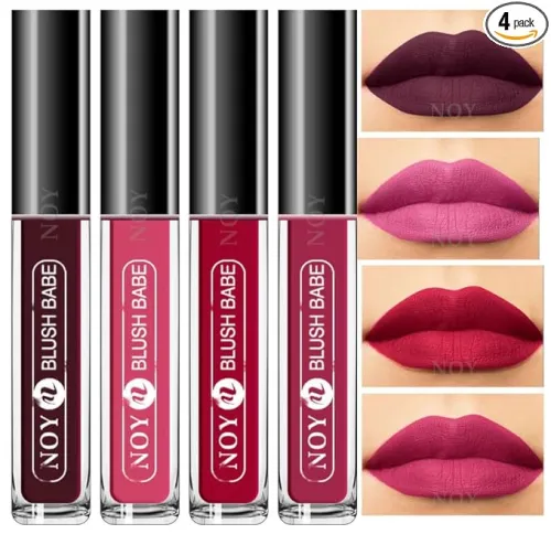 Image of NOY Waterproof Matte Liquid Lipstick Mystical Styles All In One Wine, Peach, Pink, Purple (Pack Of-4)
