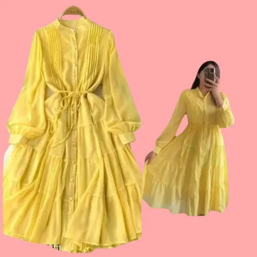Image of N R CREATIVE  Women A-line Yellow Midi /Calf Length Dress