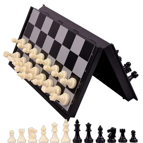 Image of NSXEEN Chess Board 10x10 Magnetic Chessboard Game Set with Folding Travel Portable Case Travel Chessgame Premium Classic
