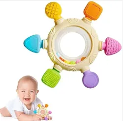NTZ Teething Toys for Newborn Infant Toys Gifts Wooden and sillicon Teething Rattle (Multicolor)