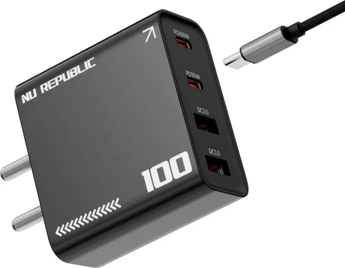 Image of Nu Republic 100 W GaN 5 A Wall Charger for Mobile with Detachable Cable (Black, Cable Included)