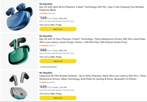 Image of Nu Republic Earbuds upto 83% discount 