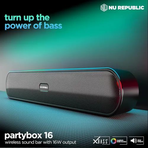 Image of Nu Republic Party Box 16 Bluetooth Soundbar, 16 W, 2.0 Channel