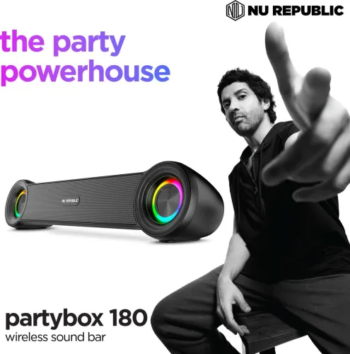 Image of Nu Republic Partybox 180 With 20W, Upto 20 Hrs Playtime, 52mm Dynamic Driver, RGB LED Lights 20 W Bluetooth Speaker (Bla