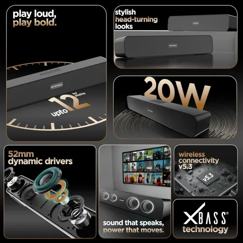 Image of Nu Republic Soundbar 20 Bluetooth Soundbar with X-Bass Technology, 52mm Dynamic Drivers