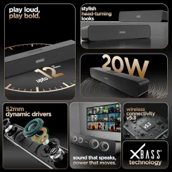 Nu Republic Soundbar 20 Bluetooth Soundbar with X-Bass Technology, 52mm Dynamic Drivers