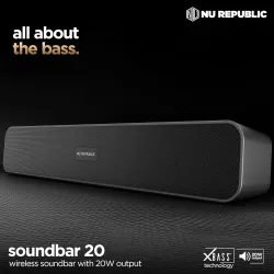 Nu Republic Soundbar 20 Bluetooth Soundbar with X-Bass Technology, 52mm Dynamic Drivers