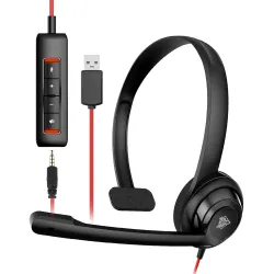 NUBWO HW02 USB Headset with Microphone Noise Cancelling & Audio Controls, Over-The-Head Computer Headphone for PC, Super Light, Ultra Comfort (Orange)