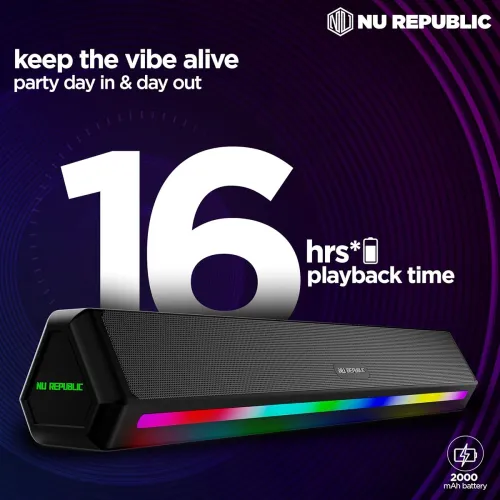 Image of Nu Republic Party Box 240 Bluetooth Soundbar – 24W, RGB Lights