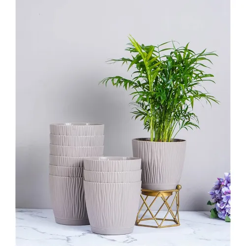 Image of Nurturing Green Grey Self-Watering Plastic Pots (SO10)