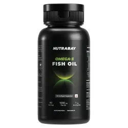 Nutrabay Wellness Omega 3 Fish Oil 1000mg per Capsule, 180mg EPA, 120mg DHA – Vision, Memory, Heart, Skin & Hair Support