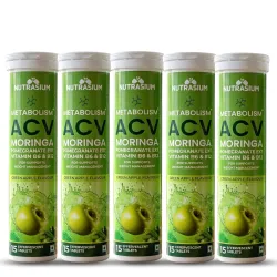 Nutrasium ACV Moringa Metabolism Plus | For Supports Weight Loss, Control Cravings, Convert Fat Into Energy, Boost Energy & Immunity | 75 Tablets Pack of 5X15