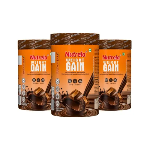 Image of Nutrela Weight Gainer | 500g Chocolate Flavour (Pack of 3)| High-Calorie Mass Gainer with Vitamins & Khandsari Sugar | I