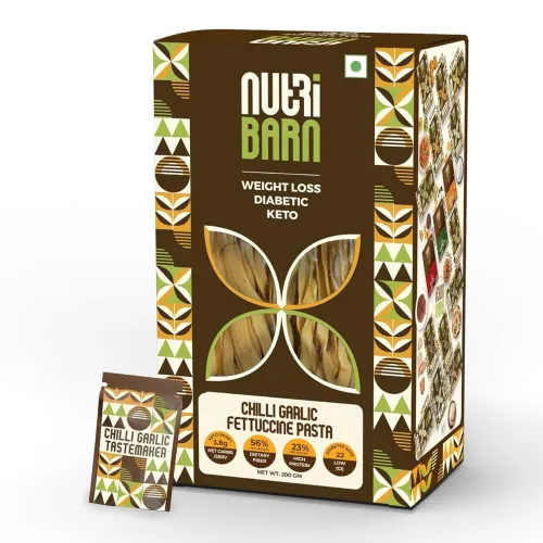 Image of Nutribarn High Protein Low Carb Chilli Garlic Fettuccine Pasta 200 Gms | 23% Protein | 3.8g Net Carbs | Lab Tested Low G