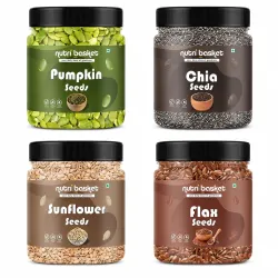 Nutribasket Premium Chia Flax Pumpkin Sunflower Seeds Combo Pack | Natural Super Seeds Mix | 100 g Each | Combo of 4 | Perfect for Gifting | Healthy Snack & Everyday Use