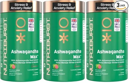 Image of Nutriburst Ashwagandha Max 500mg Gummies for Stress and Anxiety Relief | Vigour, Energy, Power & Stamina | Relax Refresh