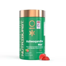 Nutriburst Ashwagandha Max 500mg Gummies for Stress & Anxiety Relief | Boosts Energy, Stamina & Vitality | Helps Relax Mind & Body | Sugar Free | Guava Flavour | 60 Gummies