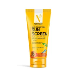 NutriGlow Advanced Organics Anti-Pollution Sunscreen SPF 50 PA+++ | No White Cast | Raspberry Seed Oil + White Water Lily | Broad Spectrum UVA/UVB & Blue Light Protection | Non-Greasy, for M...