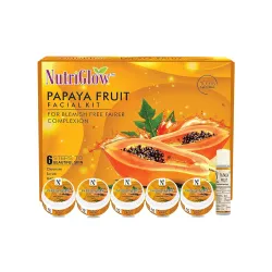 NutriGlow Papaya Facial Kit with Papain Enzyme — 6-Step At-Home Parlour Facial for Tan Removal, Blemish-Free & Glowing Skin | No Parabens & Sulphates | All Skin Types | 250g + 10ml Serum