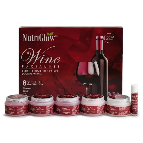 Image of NutriGlow Red Wine Facial Kit for Glowing Skin – 6-Step At-Home Parlour Facial with Resveratrol & Red Grape Extracts for