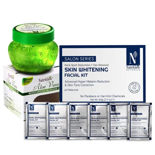 Image of NutriGlow NATURAL'S Advanced Pro Formula Skin Whitening Facial Kit (60gm) and Aloe Vera Moisturizing Massage Gel (100gm)
