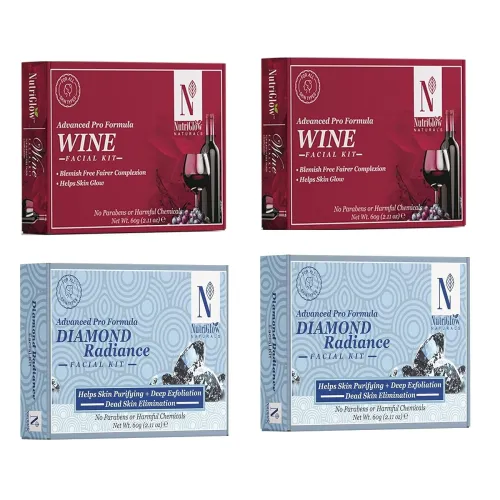 Image of NutriGlow Advanced Pro Formula Diamond Radiance & Wine Facial Kit 10 gm pack of 4