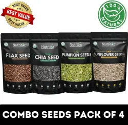 Nutritoz Raw Chia Seeds, Flax, Pumpkin & Sunflower Seeds Combo 50GM Pack of 4 Chia Seeds, Brown Flax Seeds, Pumpkin Seed