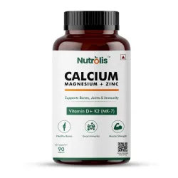 Nutrolis Calcium Magnesium Zinc Supplement – 90 Tablets with Vitamin D3 & K2 for Bone Health