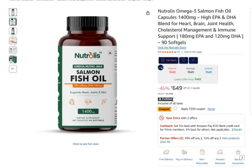 Image of Nutrolis Omega-3 Salmon Fish Oil Capsules 1400mg 
