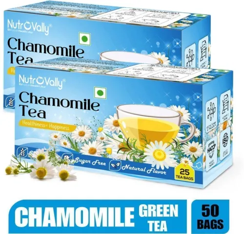 Image of NutroVally Chamomile Tea Combo for Stress Relief |100% Better Sleep & Relaxing Loose Leaves Chamomile Green Tea Bags Box