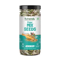 NutroVally Mix Seeds (200g) 5-in-1 Seeds Combo of Flax, Chia, Pumpkin, Watermelon & Sunflower Seeds | Superfood for Weight Management | Plant-Based Healthy Diet Snacks - Jar (200g)