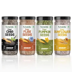 NutroVally Seeds Combo 725g Pack of 4 |Combo of Chia, Flax, Sunflower seeds 200g + Pumpkin125g |100% Natural Seeds Loade