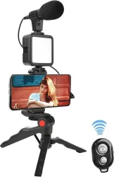 NVIRAV Vlogging Kit with Mic, Light & Tripod (Supports up to 1500g)
