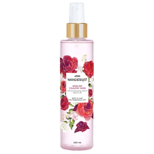 Image of Nykaa Wanderlust English Country Rose Body & Hair Fine Fragrance I | Perfume Mist for Women – 200 ml I Rose & fresh Lill