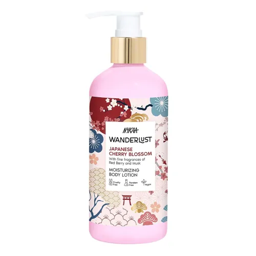 Image of Nykaa Wanderlust Japanese Cherry Blossom Moisturising Body Lotion, 300 ml | Red berries and Sakura Perfume | 