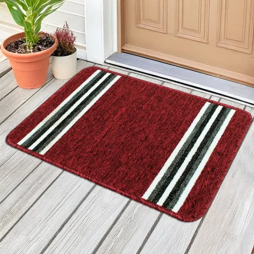 Image of Nylon Anti-Skid Bathroom Floor Mat Red Stripes 37x57cm