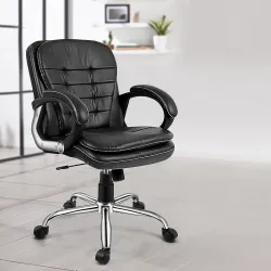 Oakcraft 07 Series Visitor Leatherette Office Executive Chair (Black, Mid Back)