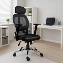 Oakcraft Mesh Office Adjustable Arm Chair (Black, Silver, Optional Installation Available)