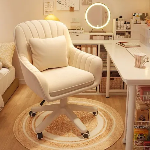 Image of Oakcraft Velvet Home Office Chair Height Adjustable (Beige)