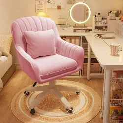 Oakcraft Velvet Home Office Chair * Height Adjustable (Pink)